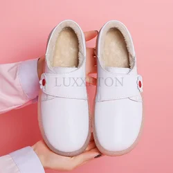 Dermis Nurse Shoes Women Soft Sole Cotton Shoe with Velvet Round Head Sweet Casual Flower Small White Shoes Flat Shoes