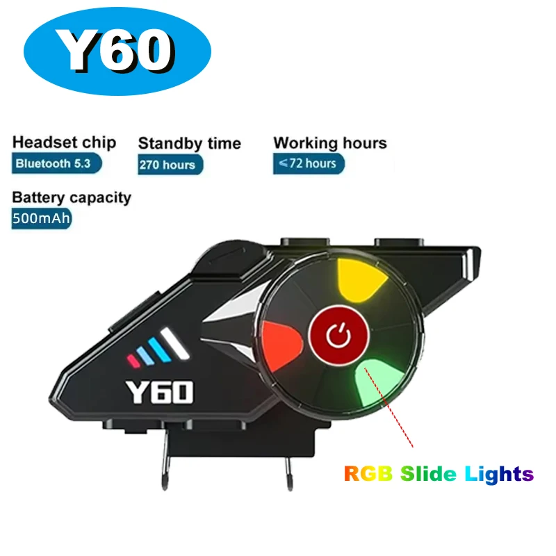 

Y60 Motorcycle Helmet Bluetooth Headset Waterproof Handsfree Call Music Earphone Rider Moto Color Light Headphone Wireless V5.3