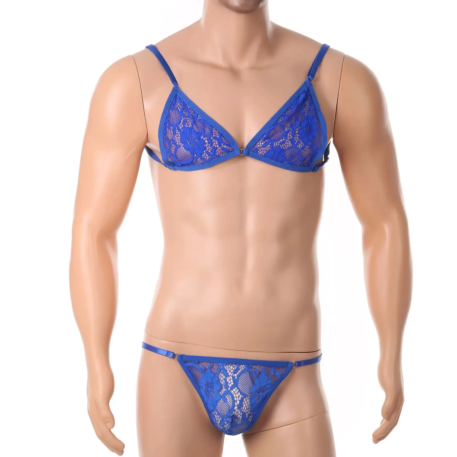 

Sexy Mens Lace Lingerie Underpants Exotic Open Bras Briefs Sissy Nightwear Halter Neck Adjustable Straps Mini Bra Underwear Suit