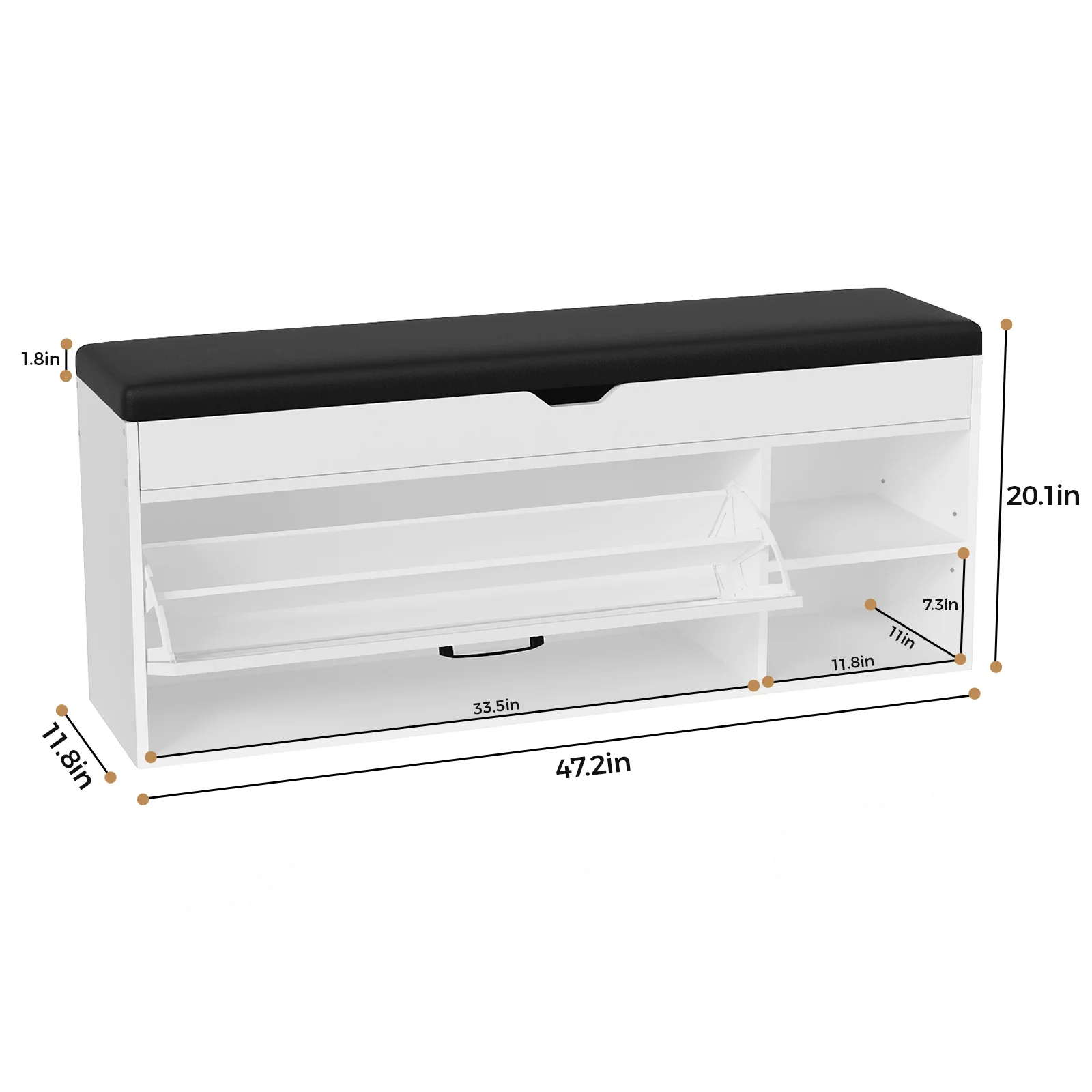 Shoe Bench Cabinet with 1 Flip Drawers and 2 Compartments