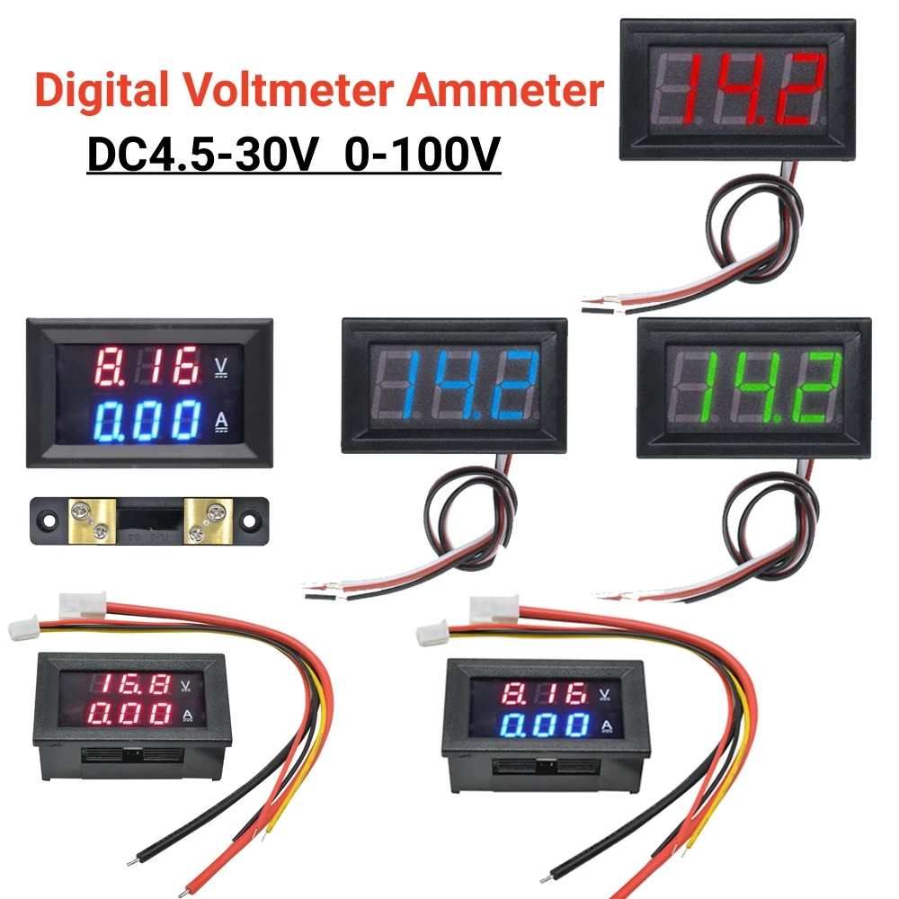 0.28インチDC電圧計,0〜100V 10aデジタル電圧計,LEDディスプレイ,デュアルデジタル電圧計,電流計