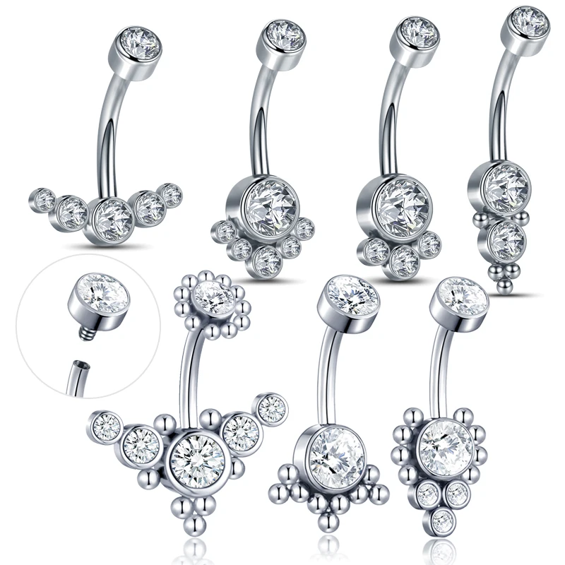 1Pc stal chirurgiczna pępek kolczyk do piercingu cyrkonie Goth 14G wewnętrznie gwintowane do pępka Piercing Umbigo Sexy biżuteria do ciała