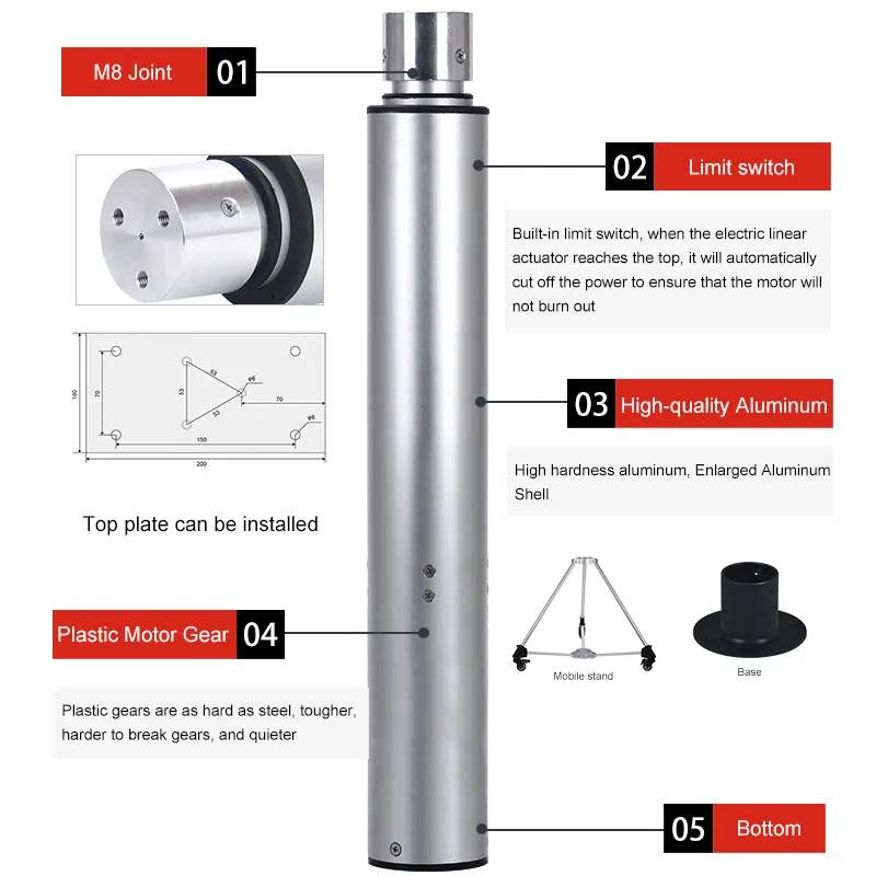 Imagem -04 - Mesa de Coluna de Elevação para Mesa Curso para Altura Ajustável 12v 24v 100 mm 200 mm 300 mm 400 mm 500 mm 600 mm 700 mm 800 Milímetros 900 Milímetros 1000 Milímetros