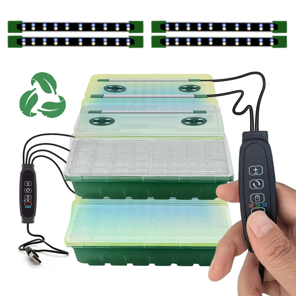 Seed Starter Tray with Grow Light 40/80Cells Seed Starter Kit with Humidity Dome Adjustable Brightness Plants Germination Trays