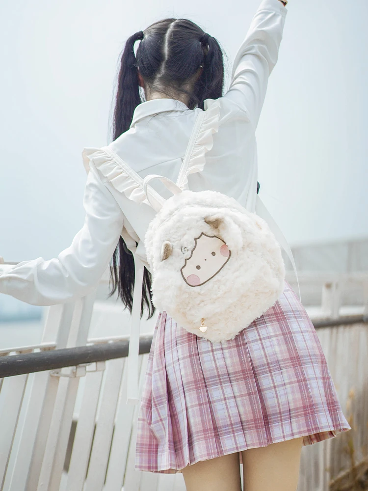 

Cute Kawaii Lamb Loli Bag Sheep Style Backpack Plush Doll Girls Sweet Anime Cartoon School Jk Lolita Bags