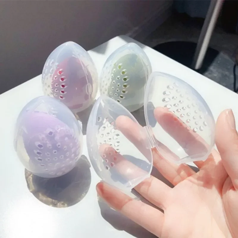 빈 투명 퍼프 건조 박스 보관 케이스, 휴대용 스폰지 스탠드, 화장품 계란 모양 랙, 메이크업 퍼프 거치대, 1 개
