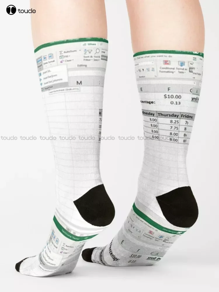 Excel Spreadsheet Socks Personalized Custom Unisex Adult Teen Youth Socks 360° Digital Print Custom Gift Streetwear