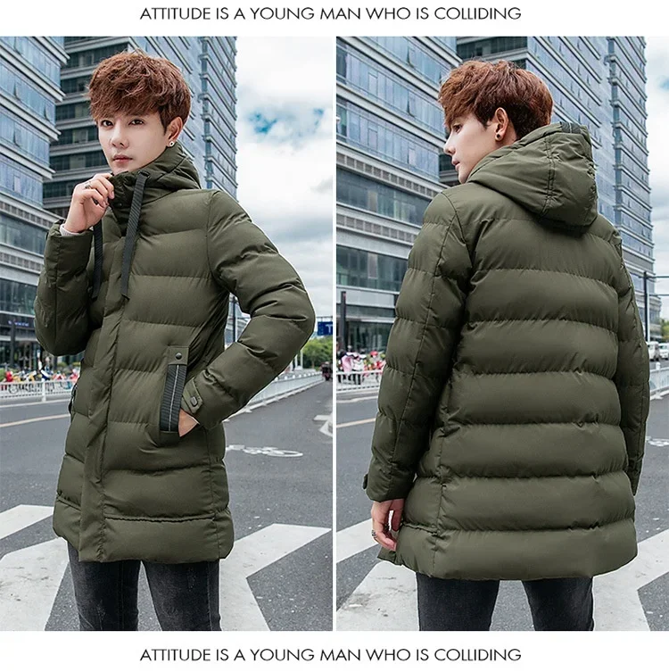 Parka acolchada con capucha de invierno para hombre de poliéster de moda al por mayor, parka acolchada con capucha para hombre