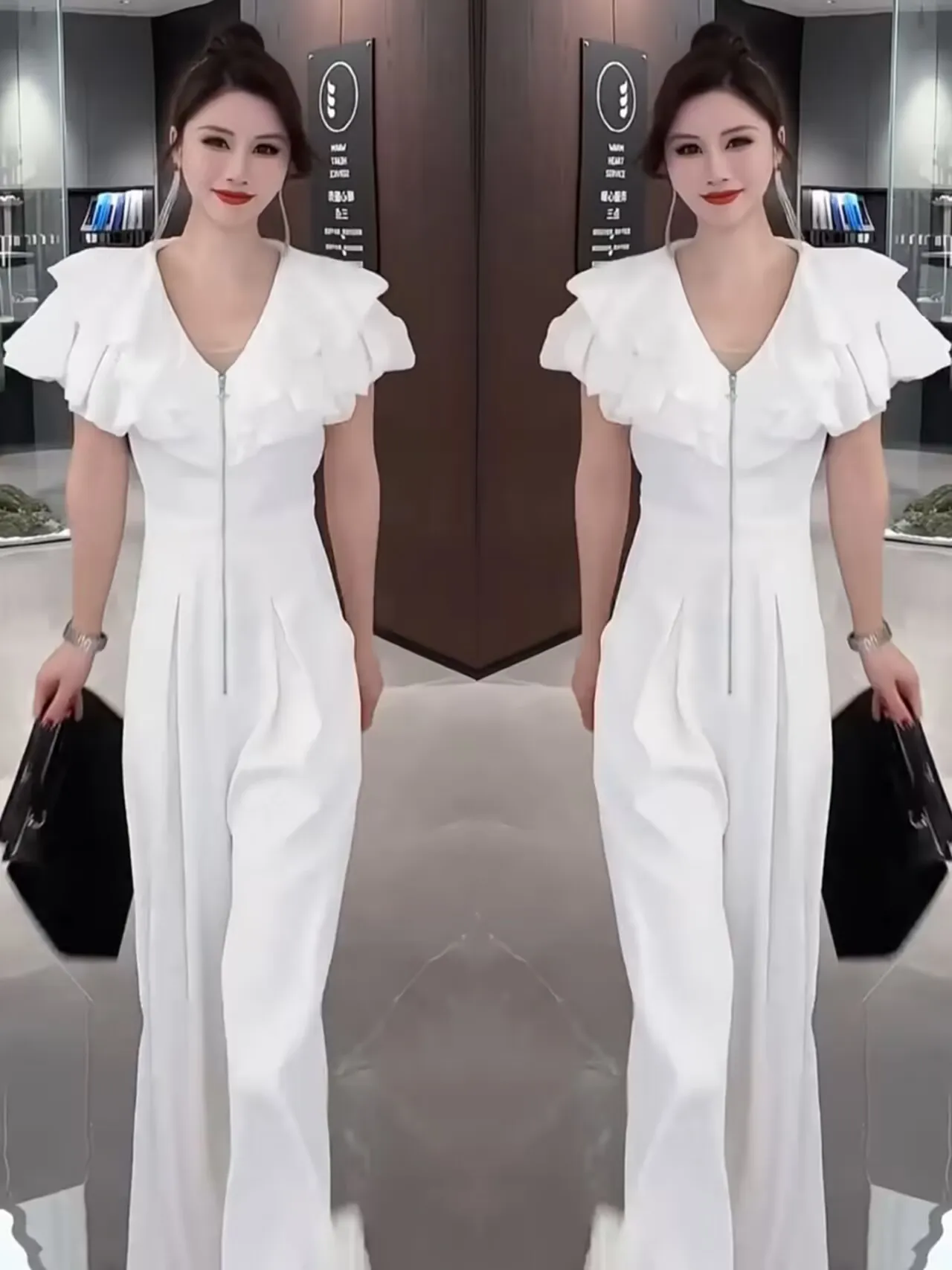 

Ele Slimming High-Waisted Wide Leg Jumpsuit Women's Summer Faionable Loose Straight Leg Jumpsuit Sisterly Sle Suit