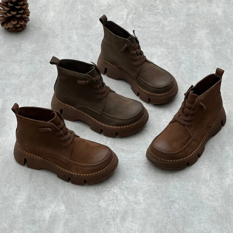 

Vintage Cow Suede Women's Ankle Boots Luxury Handmade Quality Comfortable 2026 Autumn British Style Genuine Leather Shoes Woman