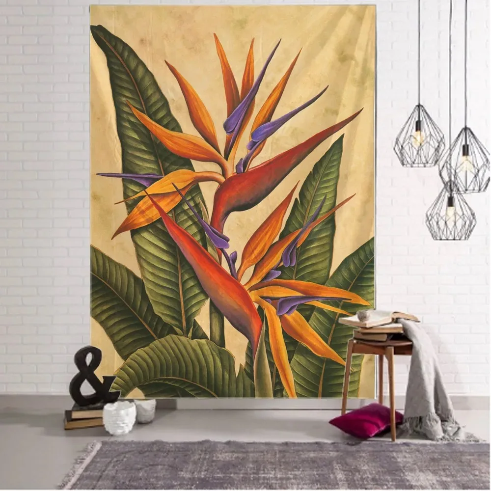 Bohemian style home decoration retro landscape tapestry wall hanging European oil painting plant flower print wall art rug