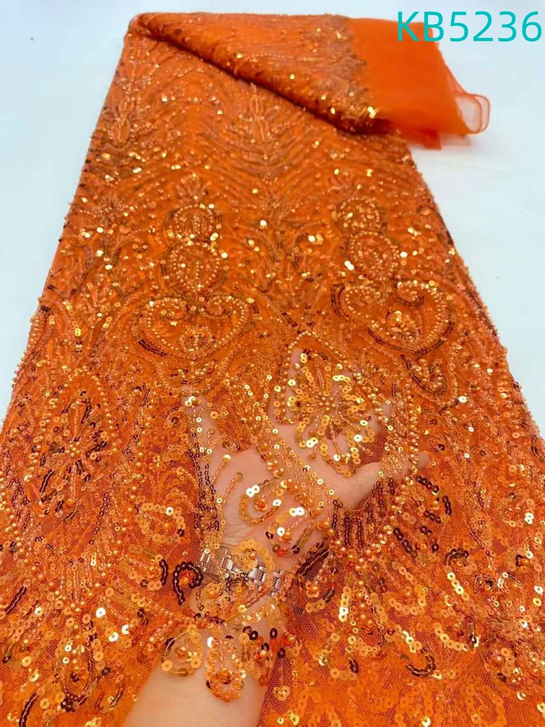 

Africa Tulle Lace Fabric White African Lace Fabric High Quality 2025 Navy Blue Glitter Embroidered Lace Sequence Fabric KB5236