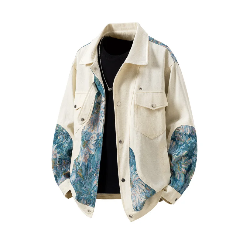 

GIOIOMen's High Quality Jacket，Spring and Autumn New Cotton Floral Embroidery Decorated Loose Casual Top Coat