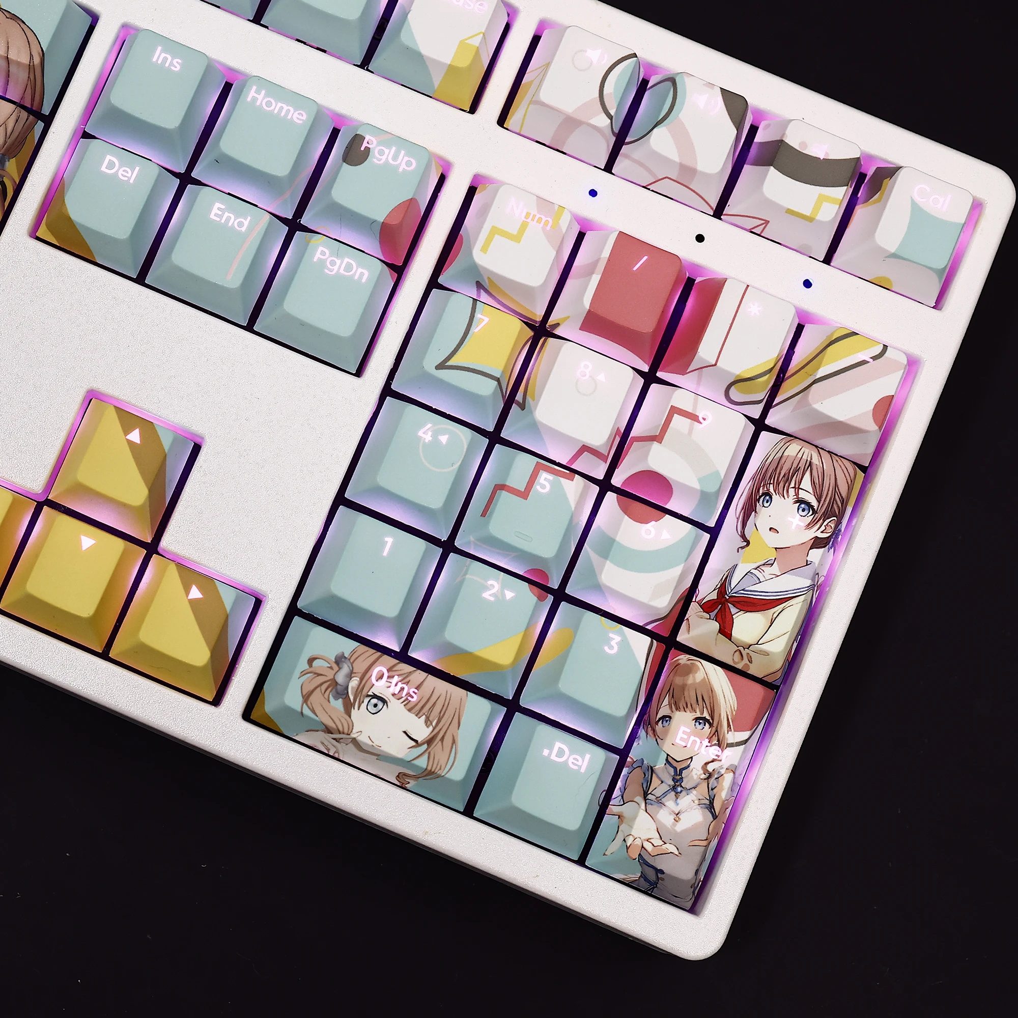 108 Keys/Set Colorful Stage Mochizuki Honami PBT Cherry Profile Anime Keycaps for MX Switch for Mechanical Keyboard DIY Custom