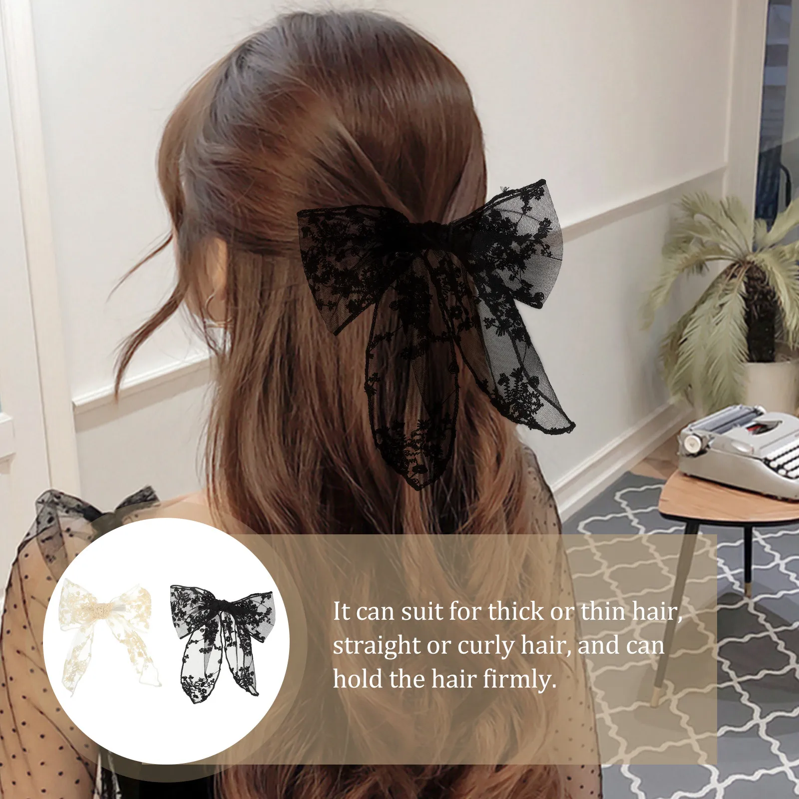 2Pcs Lace Bow Hair Clip Bowknot Barrette Back Hairpin for Bridal Shower Wedding Engagement Hair Accessory Bow Barrette