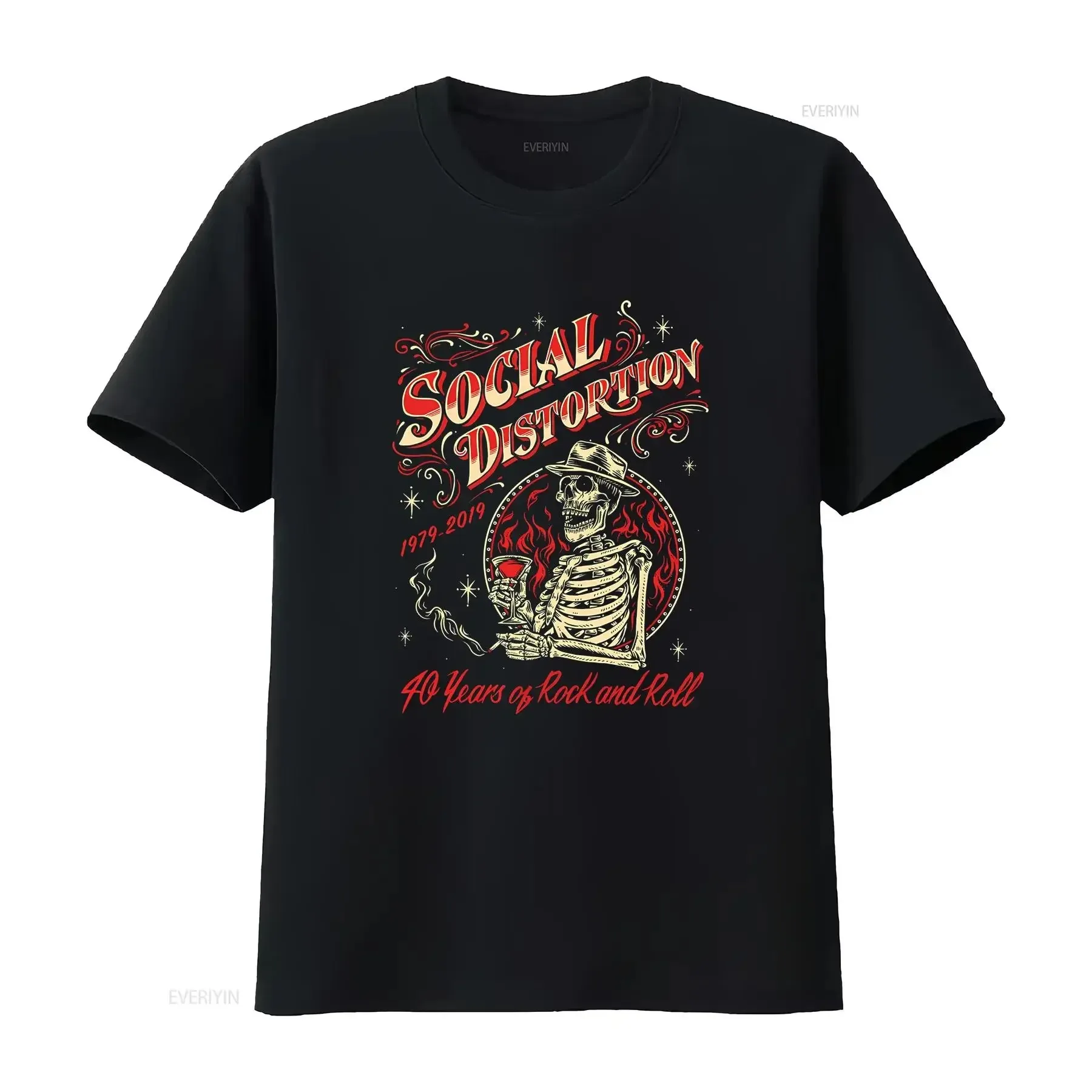 

SOCIAL DISTORTION 40 YEARS OF ROCK AND ROLL T SHIRT NEW BLACK TEE vintage Washed Soft homme Breathable Casual Slightly Stylish