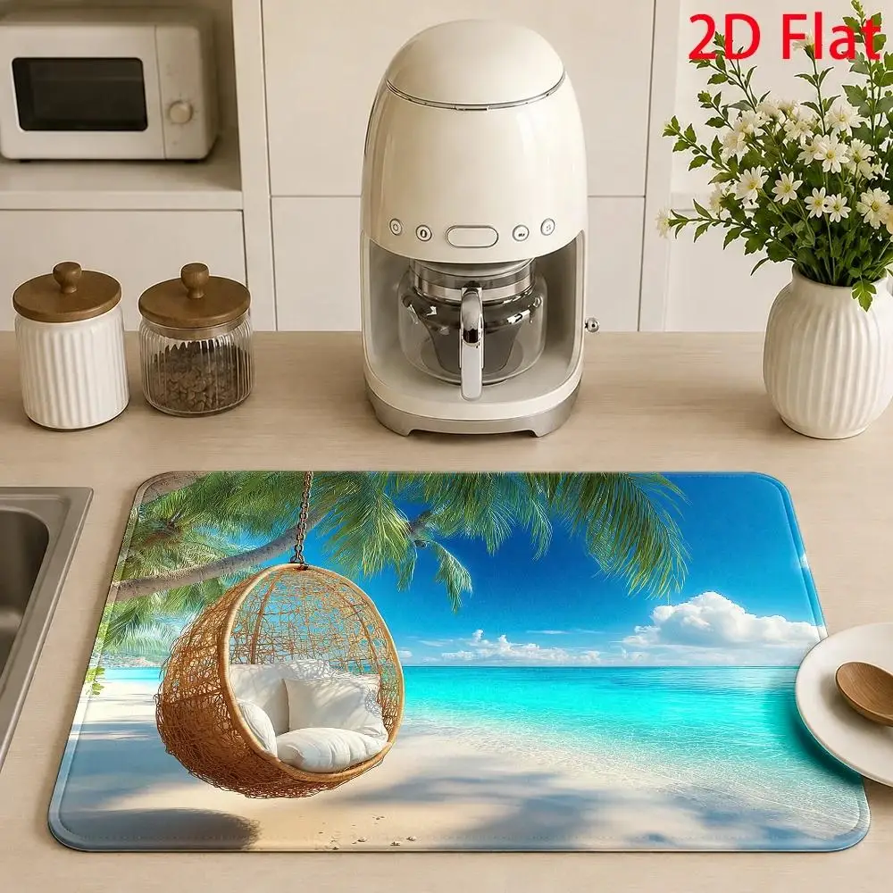 Super Absorbent Mat 2D Printing Candy Cane Ornament Pad Dish Drying Cushion Plaid Pattern Coffee Maker Placement Rug