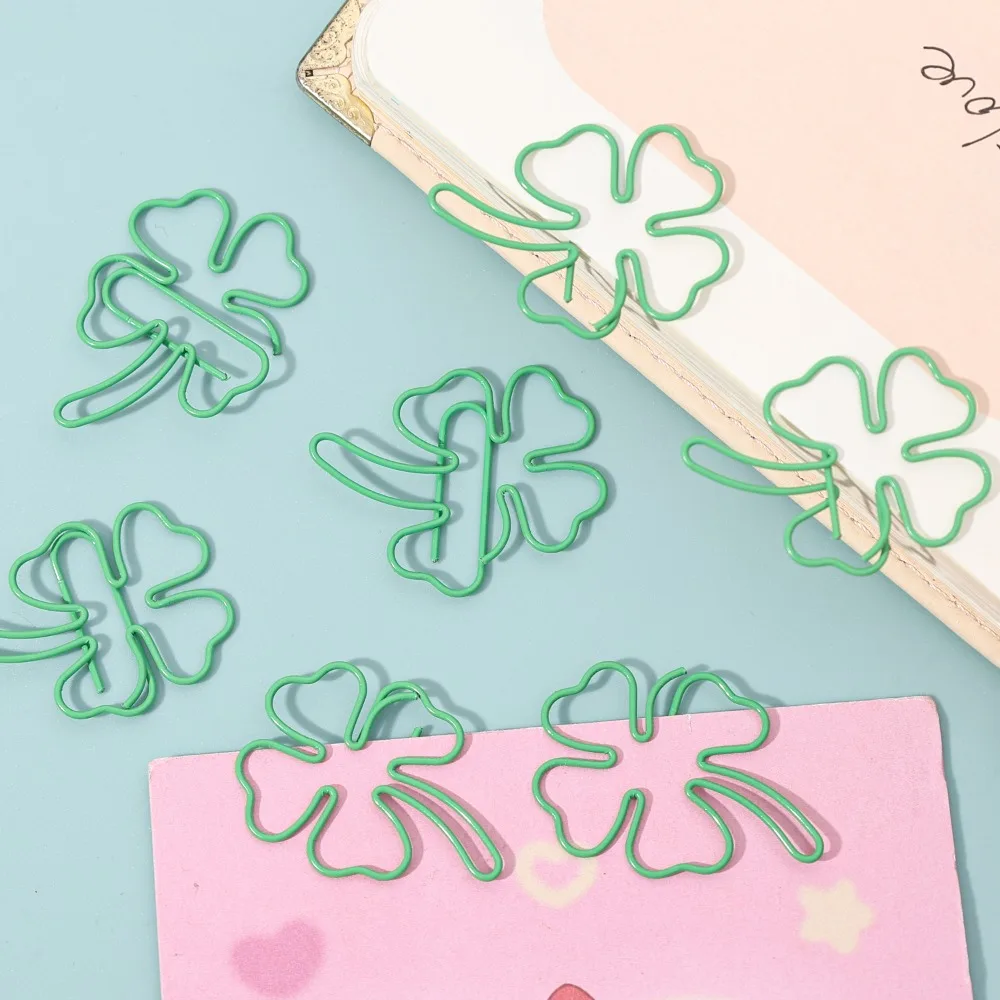 محظوظ أربع أوراق البرسيم دبابيس ورق مشبك ورق معدني للإشارات المرجعية صور 50-10 قطعة المنظم كليب INS نمط ملزمة المشبك مع صندوق