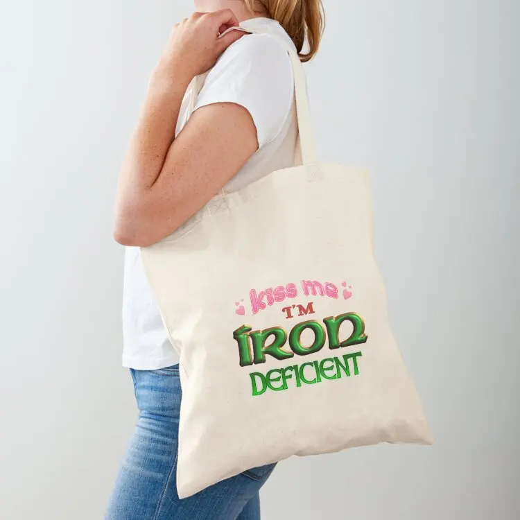 

Kiss Me I'm Iron Deficient Funny St. Patrick's Day Irish Anemia Tote Bag reusable grocery bags Women's shopper Canvas