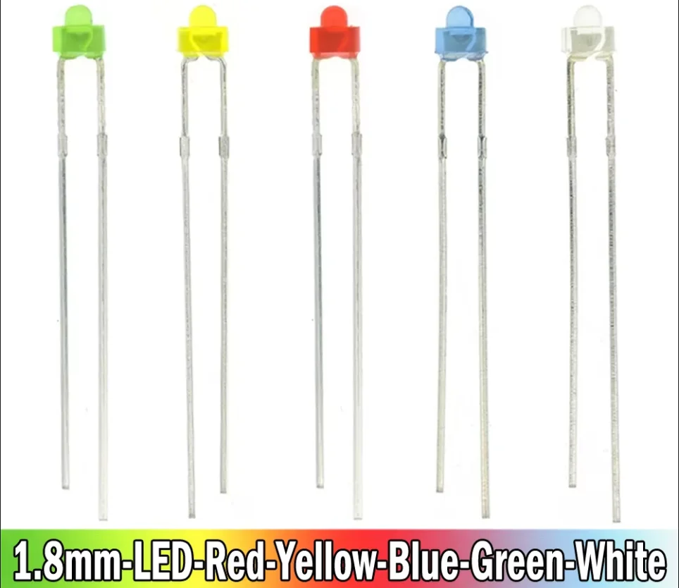 100PCS/lot 1.8mm LED Diode Light Diffused Assorted Kit Green Blue White Yellow Red COMPONENT DIY New Original