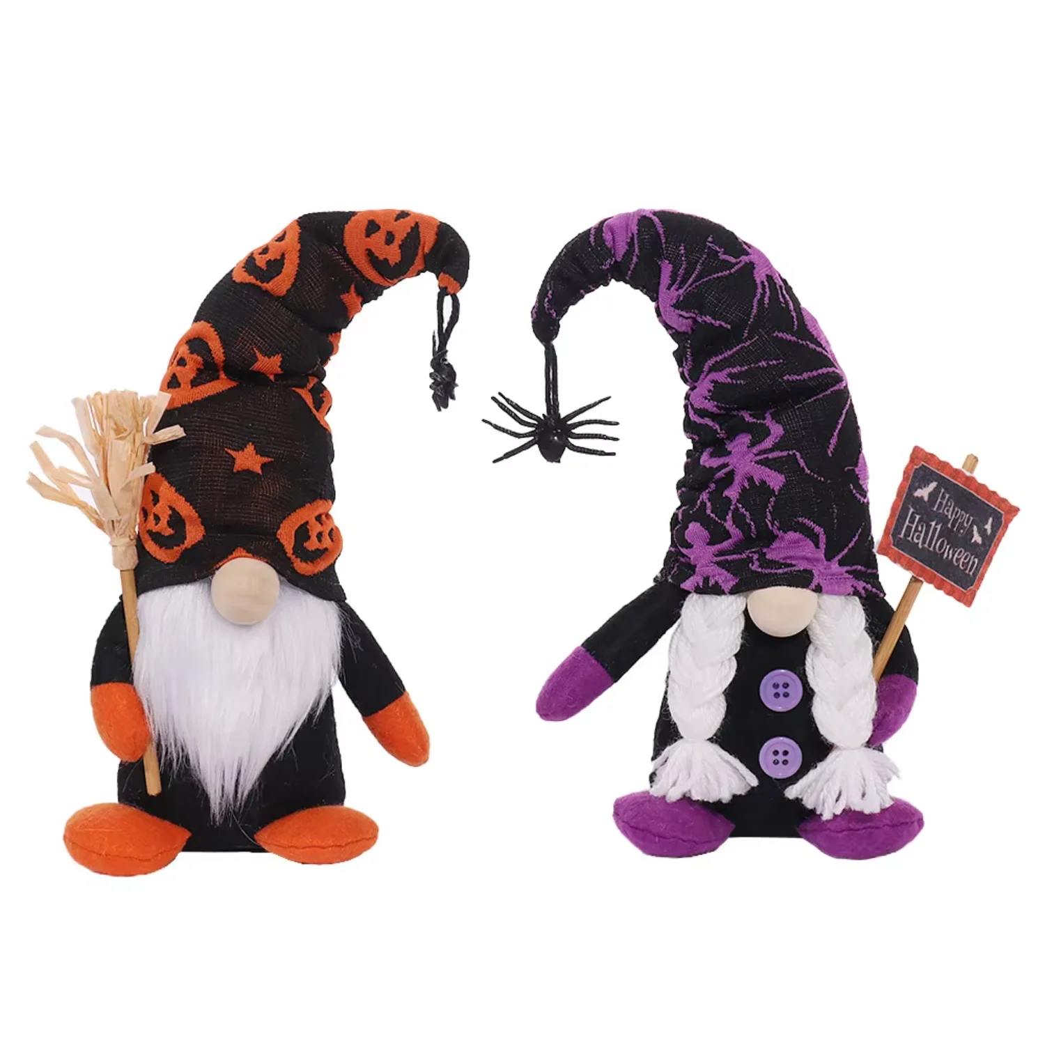 Halloween Gnomes Plush Halloween Broom Spider Rudolph Doll Halloween Window Decoration