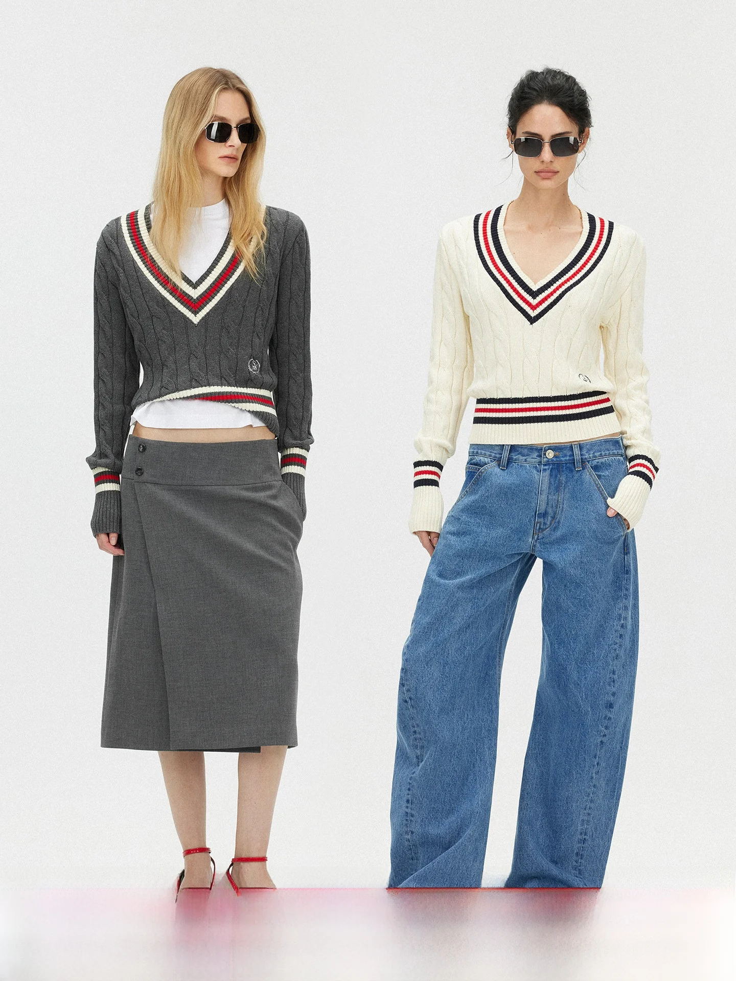 

Женский вязаный свитер Saumple Study Symph с V-образным вырезом, в полоску, с длинными рукавами, из хлопка, приталенный, в университетском стиле, весенняя мода 2026