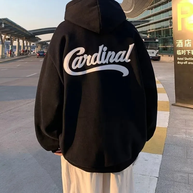 M-8XL moletom com capuz masculino grande camisola com capuz solto moda americana clássico carta impressa manga longa camisa dupla