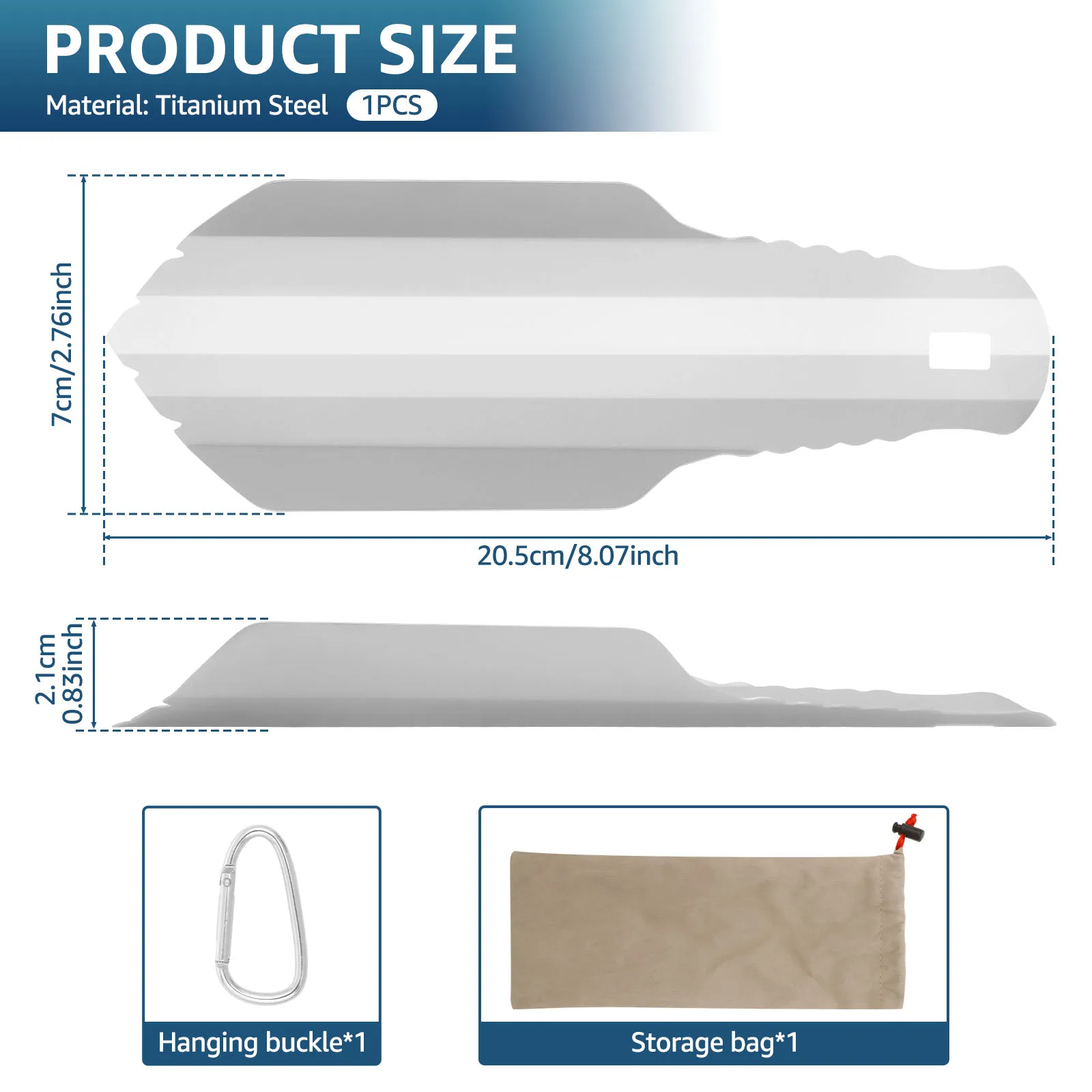 Pala da giardino in acciaio al titanio Pala da scavo versatile resistente alla corrosione con bordo curvo per escursioni in spiaggia da campeggio all'aperto