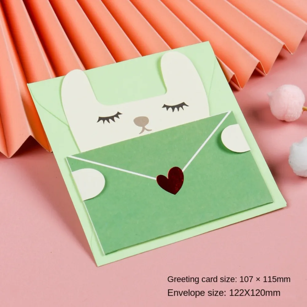 6PCS Bear Rabbit Blessing Thank Envelope Folded Ins Decoration Letter Paper Cute Cartoon Cartoon Greeting Card