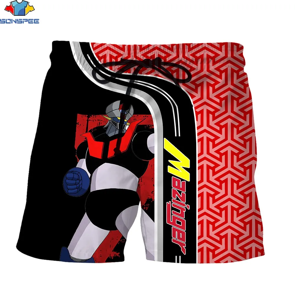 SONSPEE 3D Print Mazinger Z Super Robot Men\'s Shorts Fighting Summer New Japanese Anime Harajuku Trend Beach Sports Short Pants