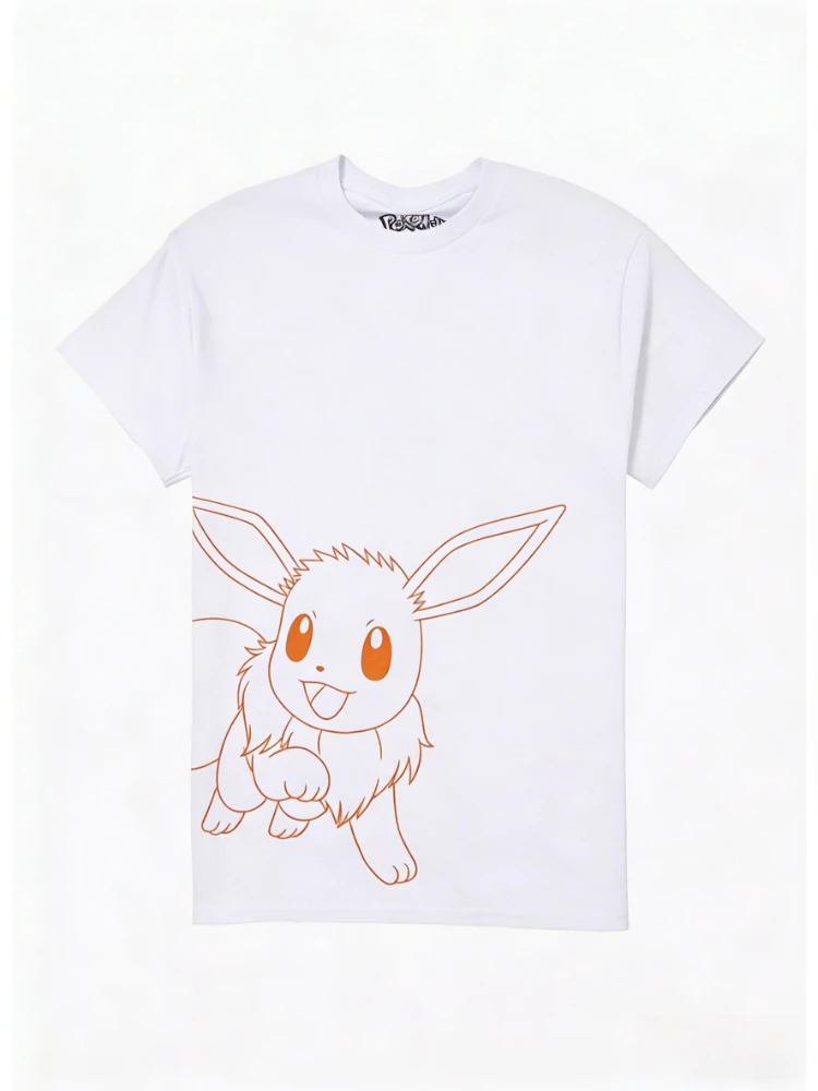 Bandai New Pocket Eevee Line Art Print Hochwertige Mode Herren Kurzarm Eltern-Kind Lose Bequemes T-Shirt