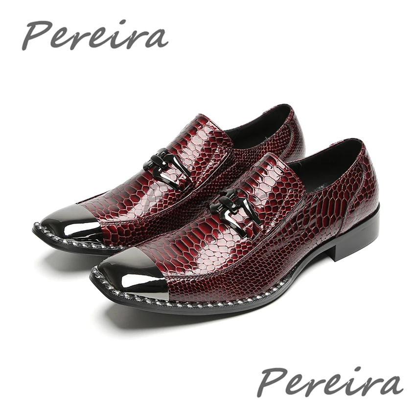 

Metal Buckle Iron Square Toe Dress Shoes for Men Serpentine Cow Leather Casual Business Shoes Banquet Party Loafers Large Size