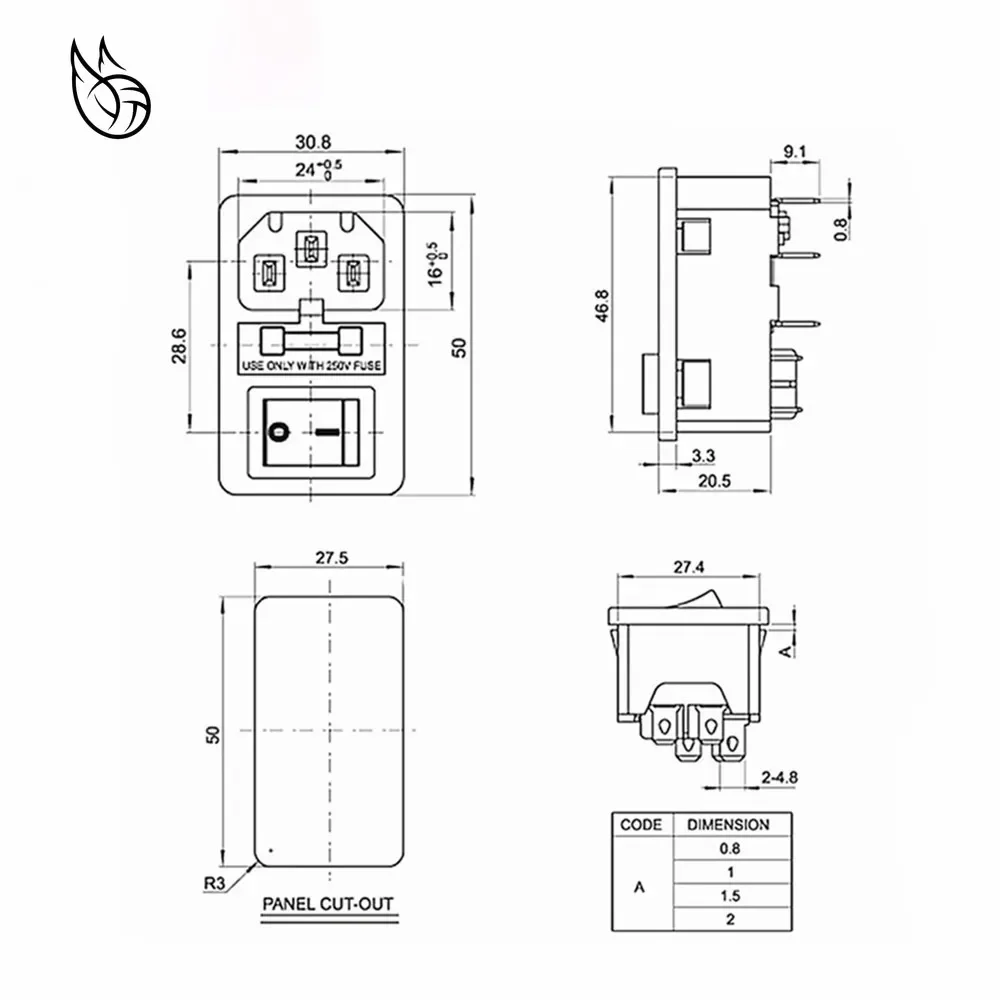 Red Rocker Switch Fused IEC 320 C14 Inlet Power Socket Fuse Switch Connector Plug Connector