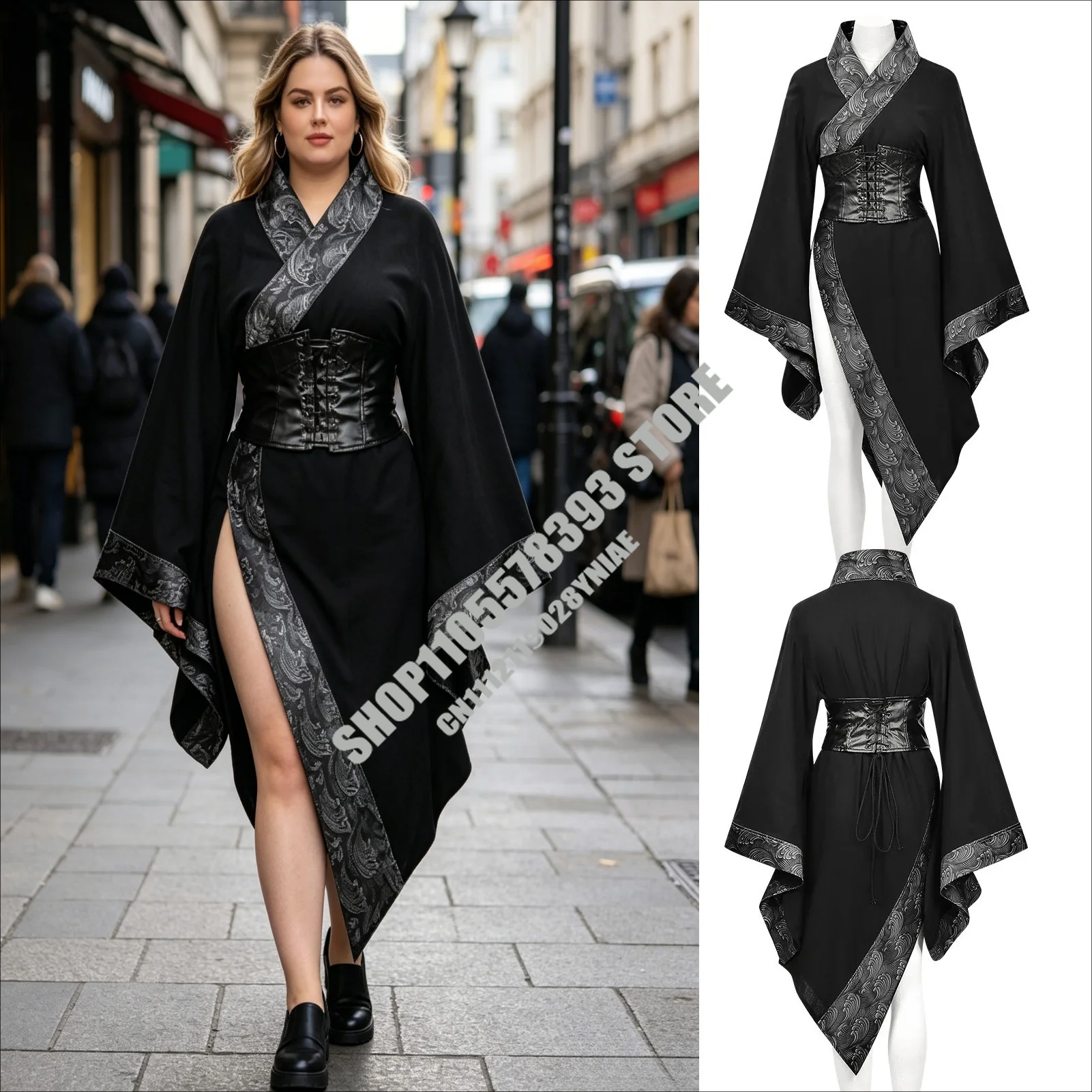 

2026 Women's Dark Punk Japanese Kimono Asymmetric Adjustable Party Club Stage Performance Irregular Personality Cosplay Dress