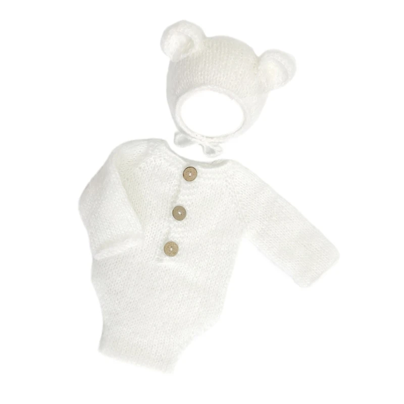 Infant Photography Outfit Bear Themed Soft Plush Set Baby Romper with Hat set Baby Dress Up set for Memorable Pictures