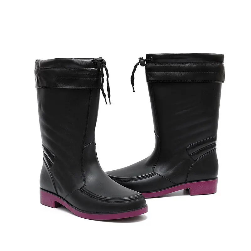 Botas de lluvia largas y cálidas para hombre, zapatos de tacón bajo de alta calidad, calzado de diseño cómodo para pesca al aire libre, color negro, Invierno