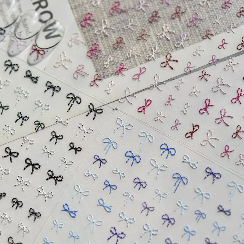 Selbstklebende 5D-Schleifen-Perlen-Herz-Nagelaufkleber, französische Polka-Dot-Schleifen-Nagelsticker, DIY-Maniküre, bunte Nagelkunst-Accessoires – Detail 3