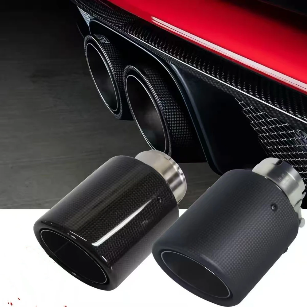 Car Universal Modiflcation Stainless Steel Single Glossy Curly Bevel Edge Exhaust Pipe Full Fiber Carbon Cover Muffler Tip