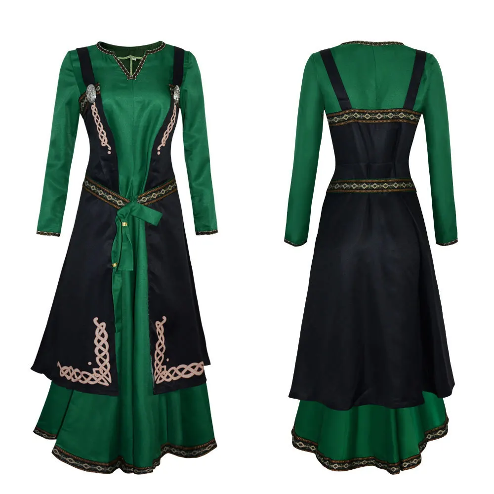 

Viking Long Sve Dr Medieval Viking Apron Two-Piece Set Role-Plang loween Par Performance Costume Women's Faion