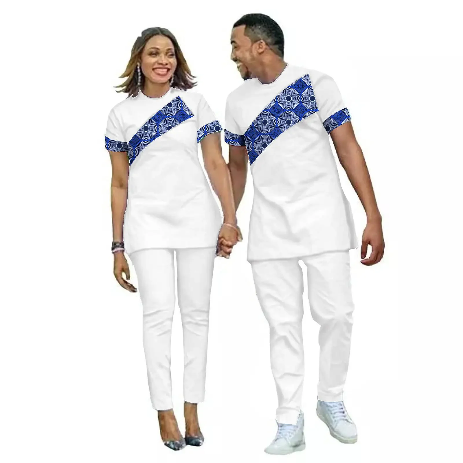 African Men Suits Bazin Riche African Couple Clothes Women Sets Matching Men Outfits Kaftan Patchwork Top and Pant Sets Party