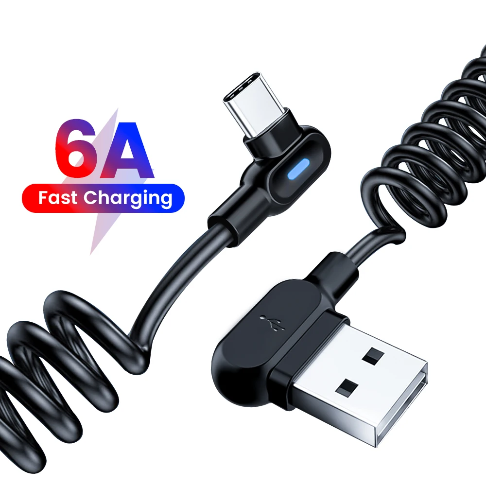 USB Tipo C Cabo de Carregamento Rápido, Cabo de Dados de Primavera Curta, Cabo para Samsung, Huawei,