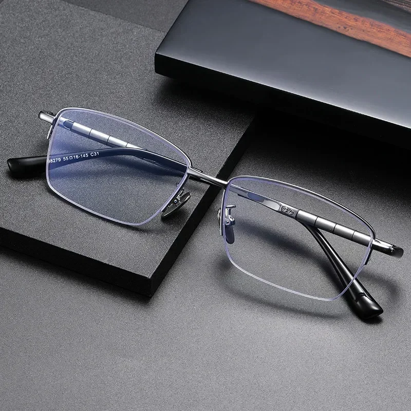 

Ultralight Pure Business Men Titanium Glasses Frame For Myopia Reading Prescription Spectacles Half Rim Eyewear Multifocal Lens