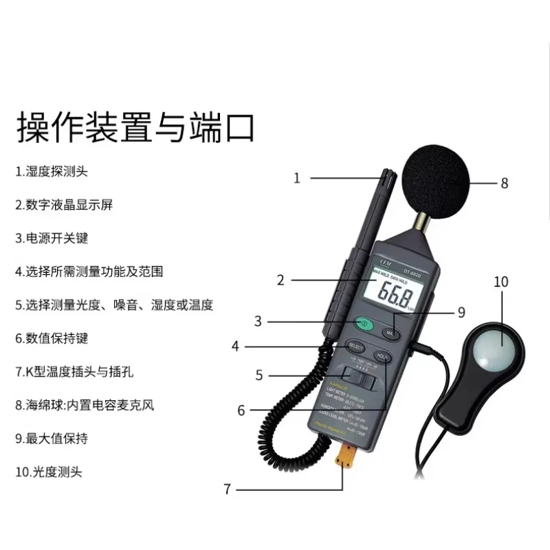 الرقمية متعددة الوظائف البيئية تستر البلاستيك الضوضاء الضوئية النسبية درجة الحرارة مقياس الرطوبة ضوء مستوى الصوت OEM