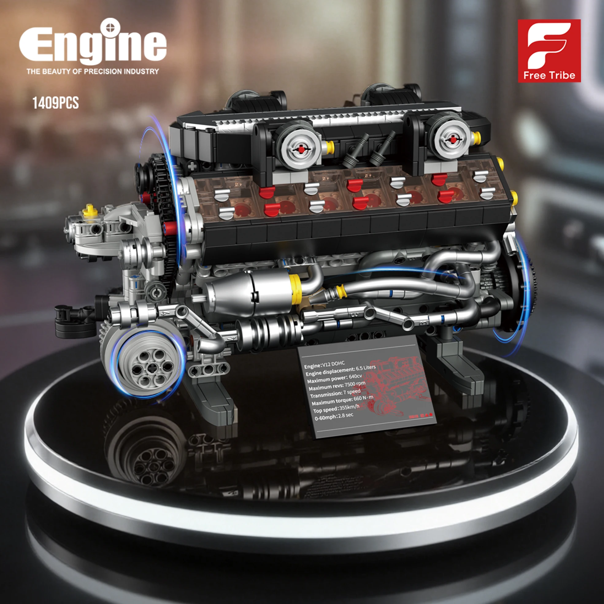 

1409PCS V12 Engine Building Blocks Sports Car Engine Model Desktop Ornaments Technology Bricks Children's DIY Toys Holiday Gifts