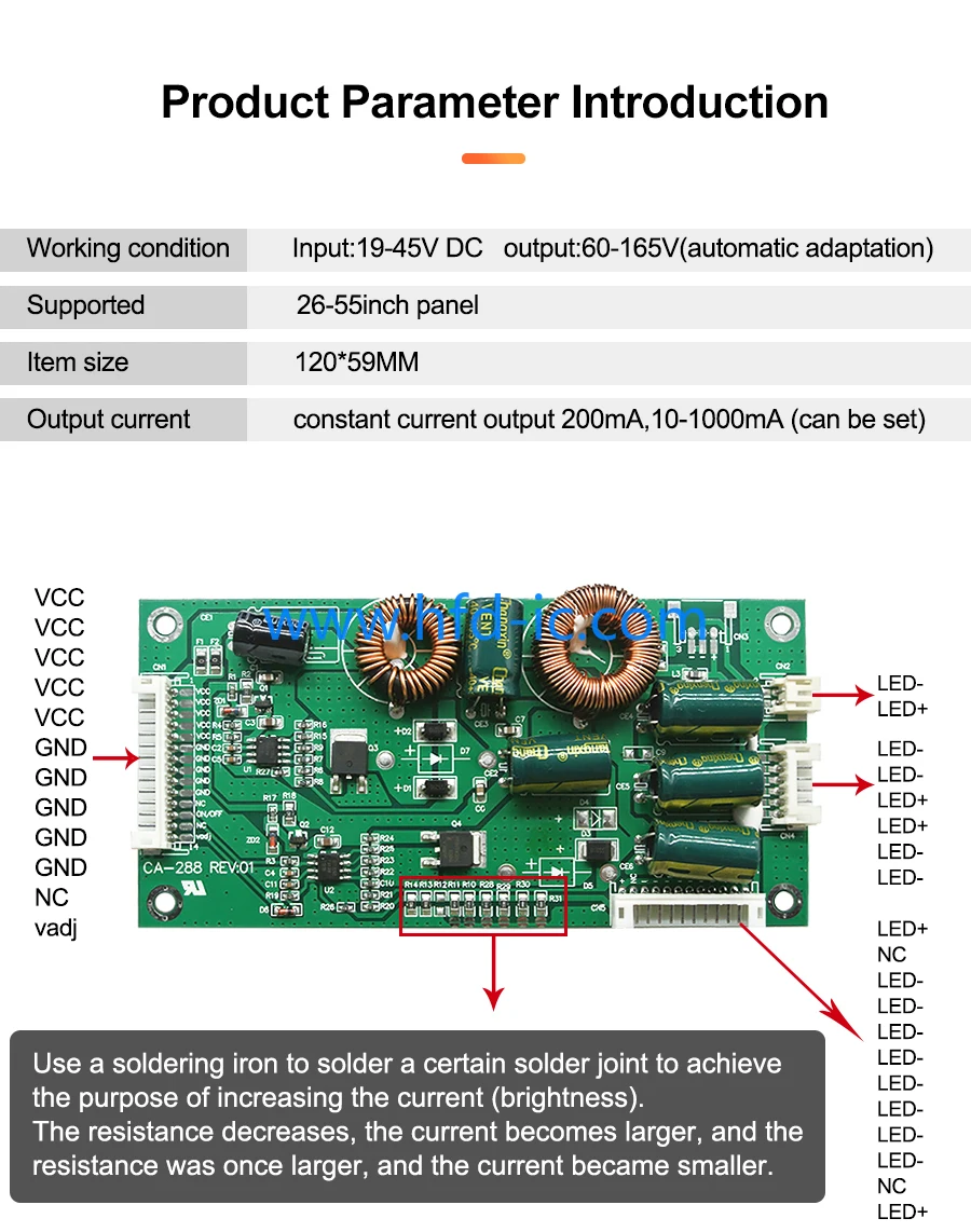 CA-288 26\'\'-55\'\'pollici scheda inverter retroilluminazione a led 10-1000mA può essere impostata TV LED scheda driver universale a corrente costante