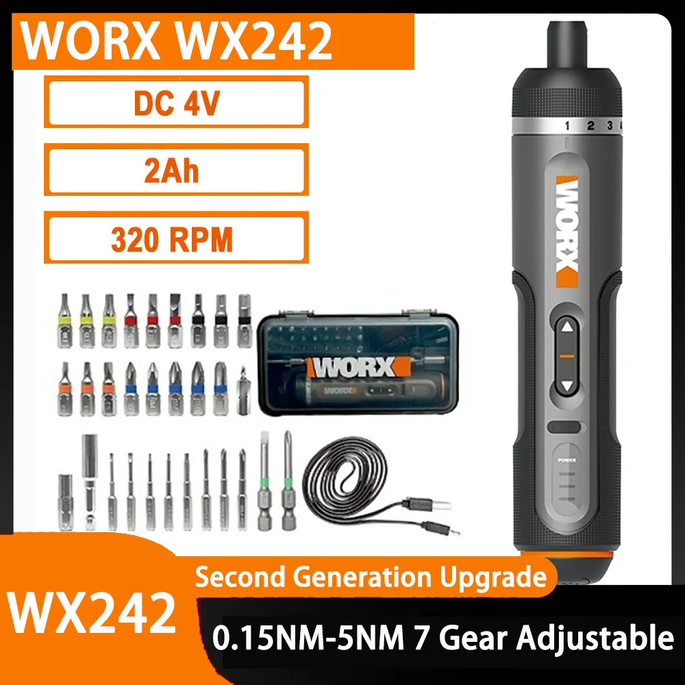 Worx-Juego de destornilladores eléctricos WX242, herramientas inteligentes e inalámbricas, mango recargable por USB, 4V, 30 bits