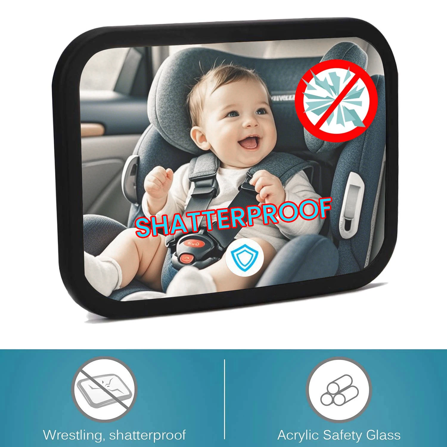 Premium PMMA Baby Car Mirror Ultra HD Shatterproof Large Stable Matte Backseat Rear View Mirror