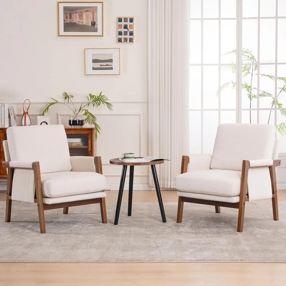 

Mid Century Modern Accent Chairs Set of 2 with Solid Wood Frame, Upholstered Living Room Chairs with Wide Armrest, Chenille Fabr