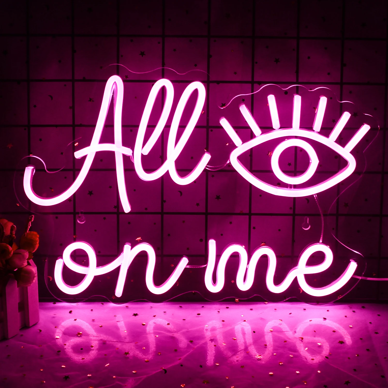 All Eyes on Me Neon Sign LED Room Wall Decor USB Powered With Switch Hanging Acrylic For Girls Bedroom Game Bar Wedding Party