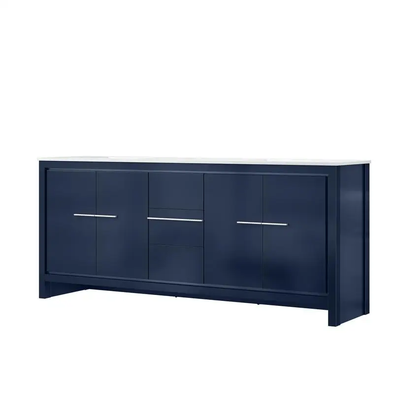 حمام مزدوج باللون الأزرق الداكن مقاس 80 بوصة مع سطح رخامي مثقف، عمق 20 بوصة للتخزين والأناقة الأنيقة #4